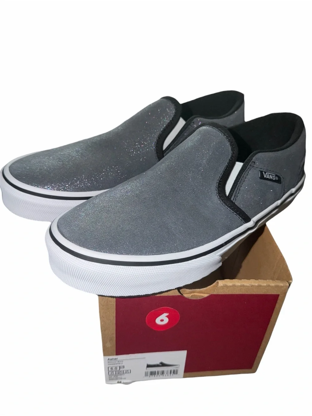 *new* Vans Kids' Asher Slip On Black Shimmer Sneaker